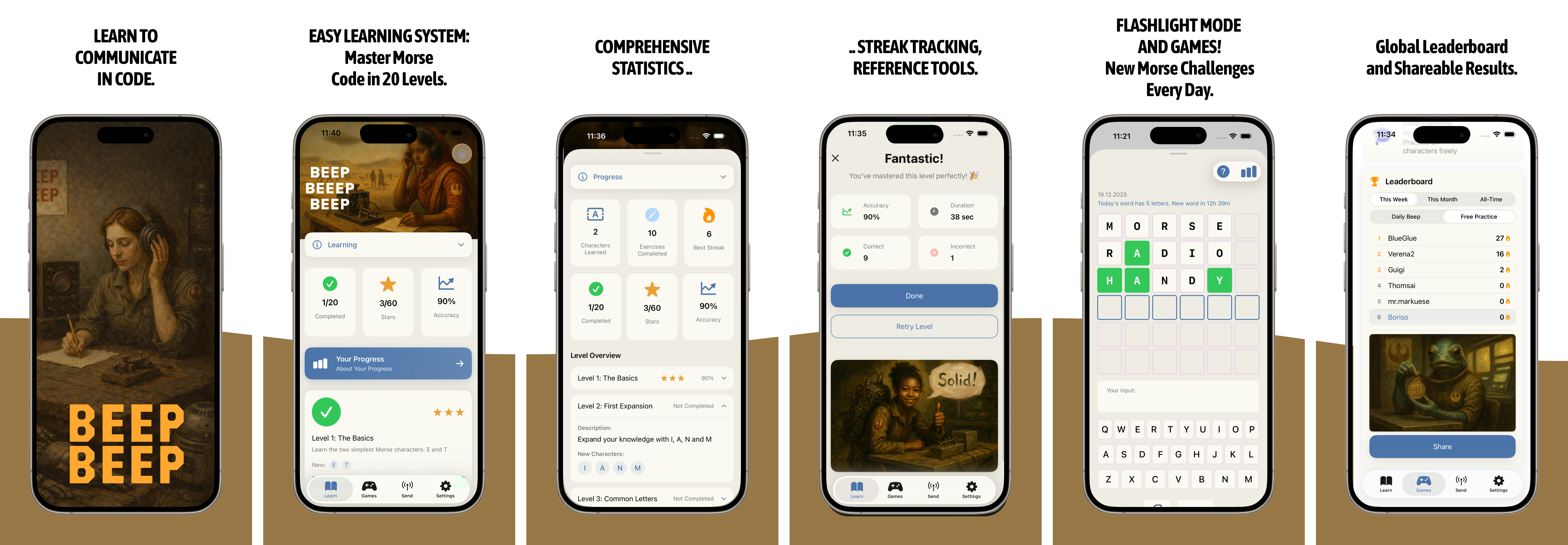 Beep Beep App Screenshot showing Morse code learning interface