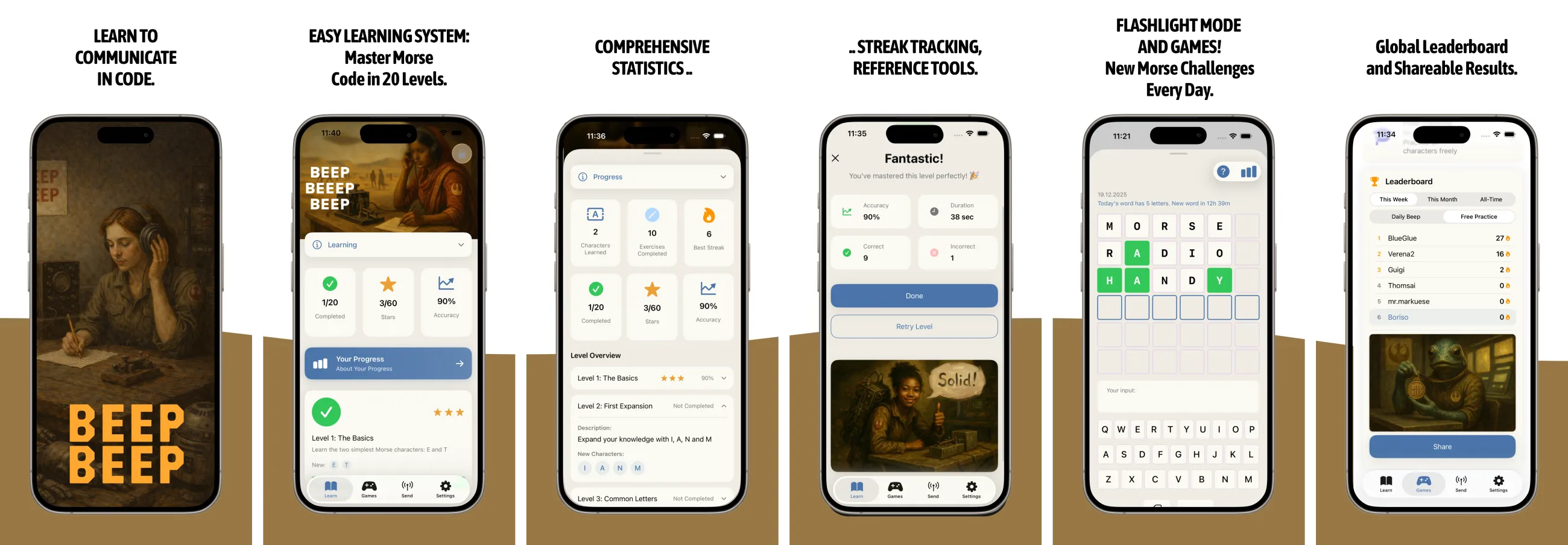 Beep Beep App Screenshot showing Morse code learning interface