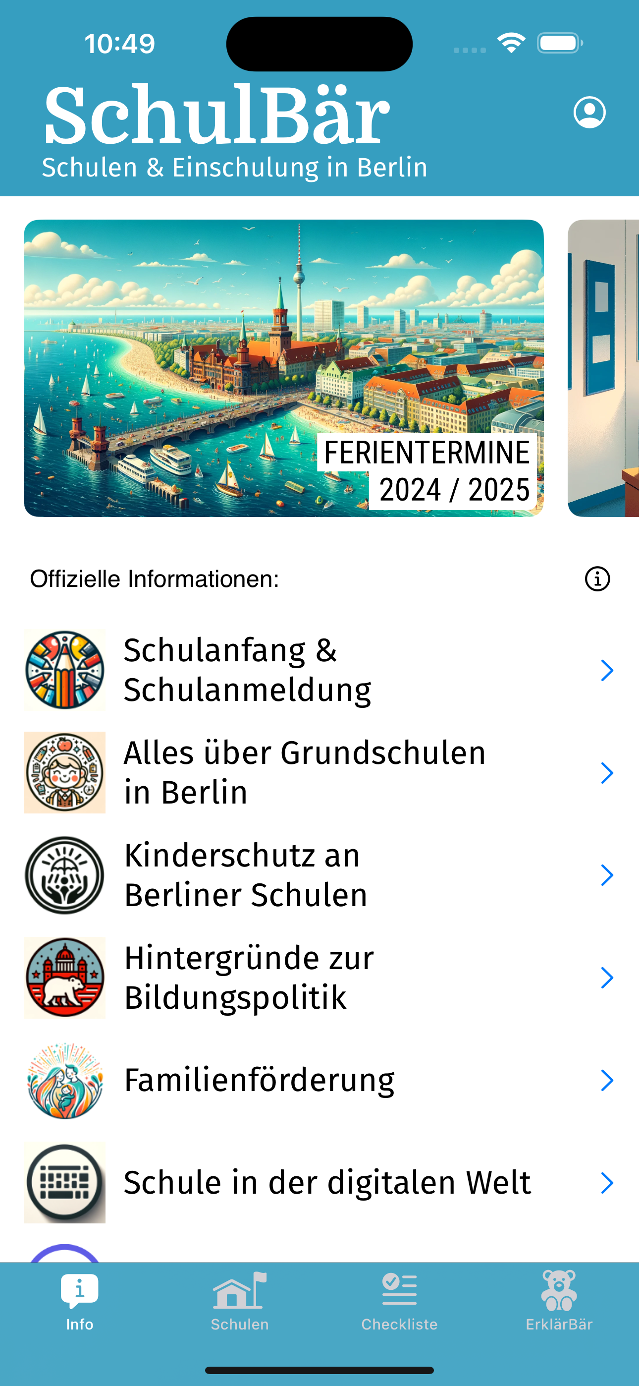 SchulBär App Screenshot - Einschulungs-Checkliste