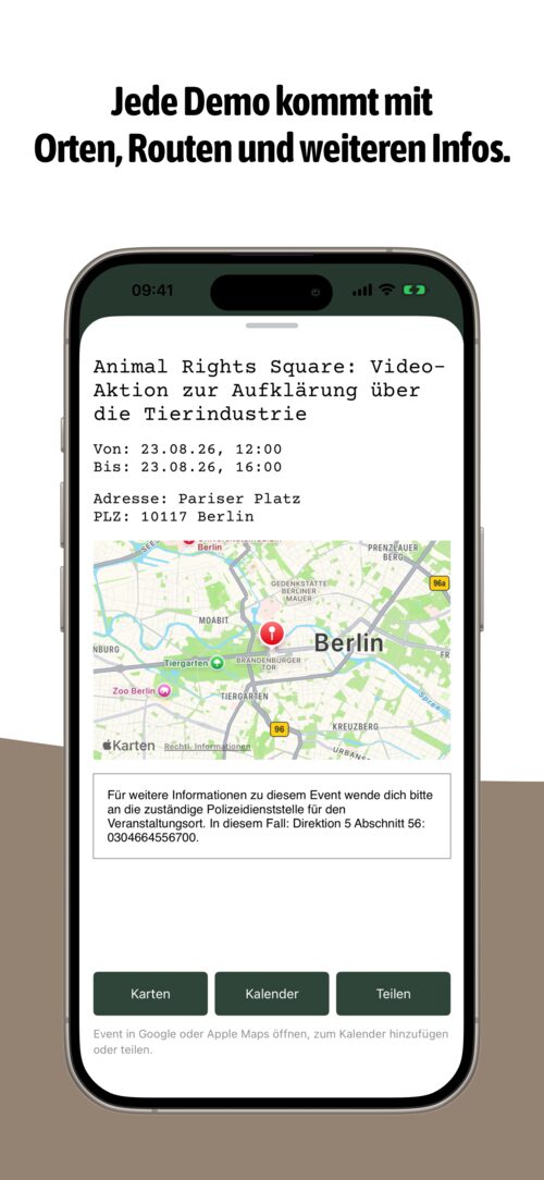 Polizei Stressi Screenshot - Demo-Details mit Orten und Routen