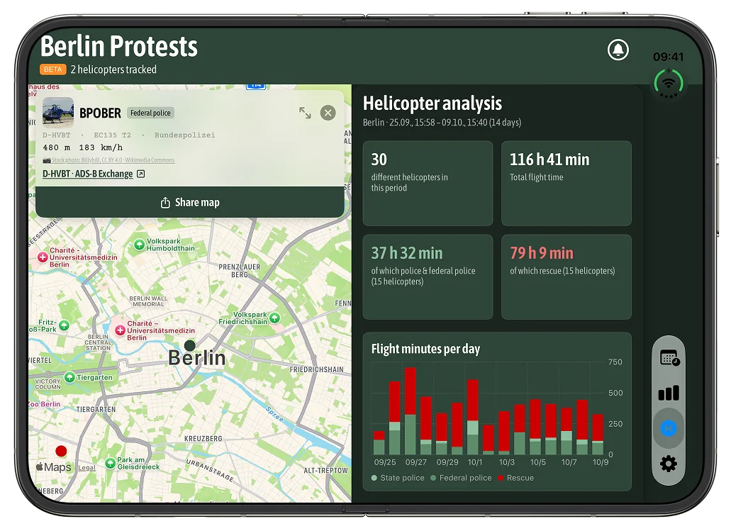 Polizei Stressi on iPhone Duo - helicopter map and analysis