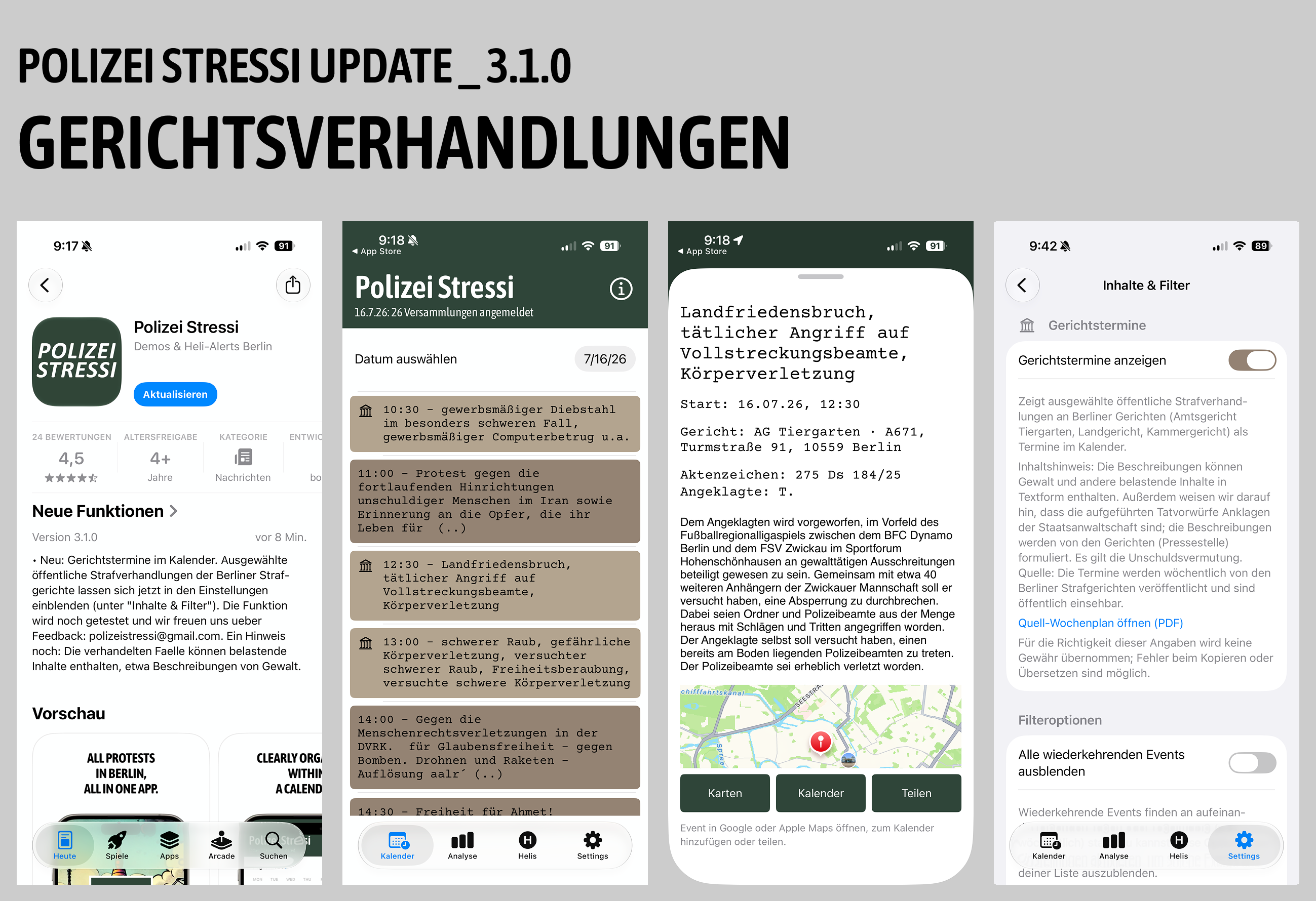 Polizei Stressi Update 3.1.0 - Gerichtsverhandlungen im Kalender